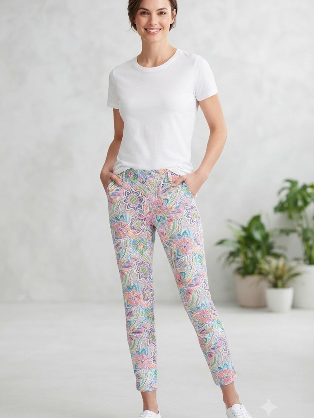 Jean-Pierre Klifa Floral Paisley Ankle Pants - White Multicolor